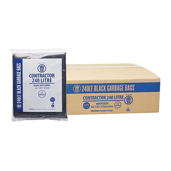 Contractor 240Lt Black Bin Liners | 100 Bags