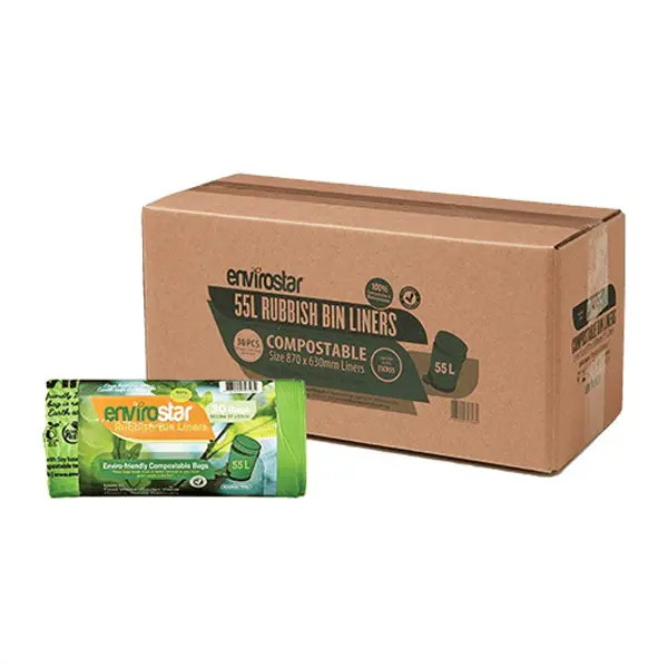 Envirostar 55Lt Compostable Bin Liner 18um | 300 Bags