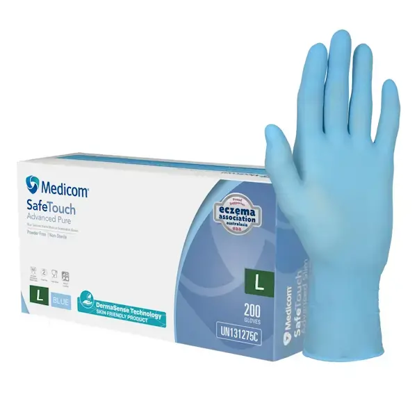 Medicom SafeTouch Nitrile Disposable Gloves | Blue and Powder Free 200 Pack