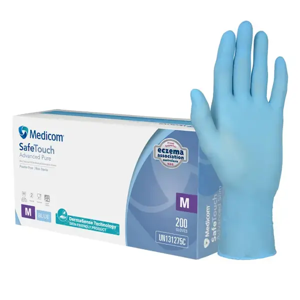 Medicom SafeTouch Nitrile Disposable Gloves | Blue and Powder Free 200 Pack - Image 3