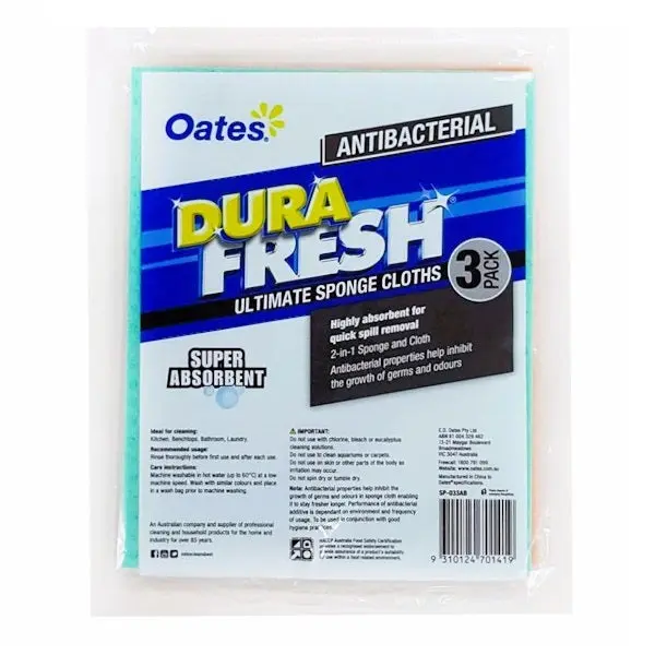 Oates DuraFresh Ultimate Antibacterial Sponge Cloth 3Pk