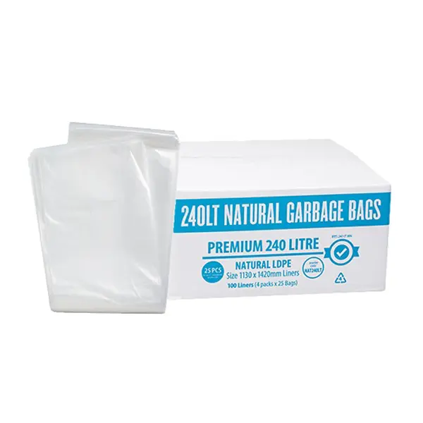 Premium Clear 240Lt Rubbish Bin Liners | 100 Bags