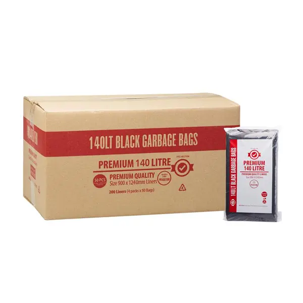 Premium Extra Heavy Duty 140Lt Black Bin Liners | 200 Bags