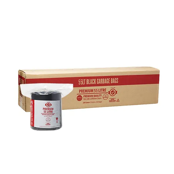 Premium Extra Heavy Duty 55Lt Black Bin Liners in a Roll | 250 Bags