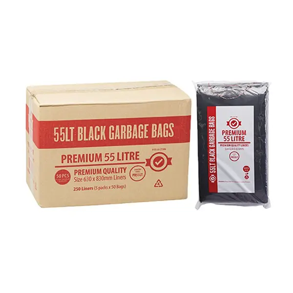 Premium Heavy Duty 55Lt Black Bin Liners | 250 Bags
