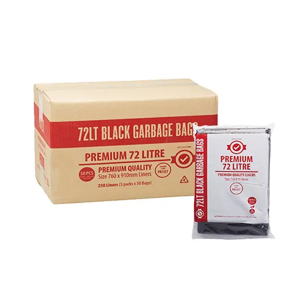 Premium Heavy Duty 72Lt Black Bin Liners | 250 Bags