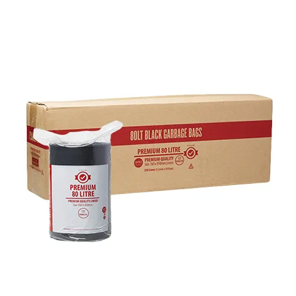 Premium Heavy Duty 80Lt Black Bin Liners in a Roll | 250 Bags