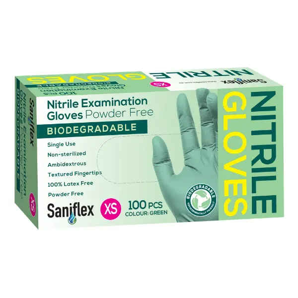 Saniflex Green Nitrile Biodegradable Examination Gloves