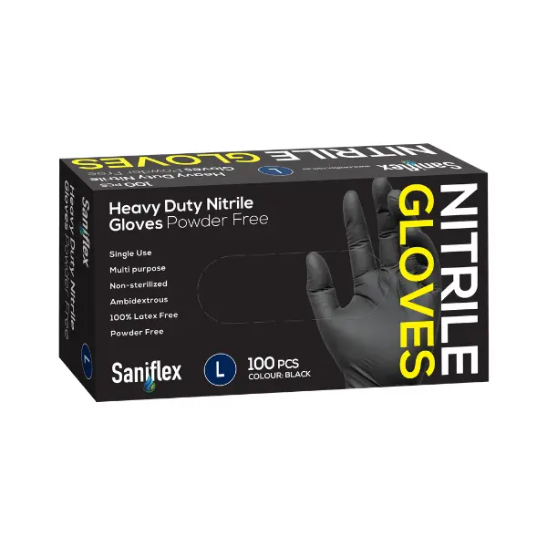 Saniflex Nitrile HD Disposable Gloves Black and Powder Free - Image 3