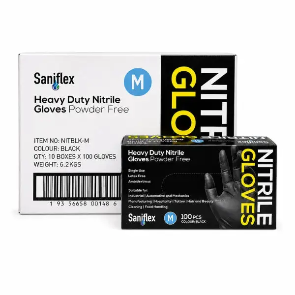 Saniflex Nitrile HD Disposable Gloves Black and Powder Free - Image 6