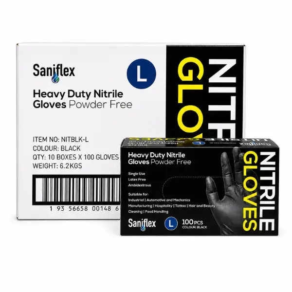 Saniflex Nitrile HD Disposable Gloves Black and Powder Free - Image 7