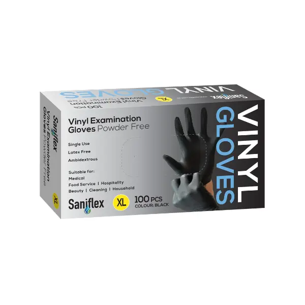 Saniflex Vinyl Disposable Gloves Black and Powder Free - Image 3
