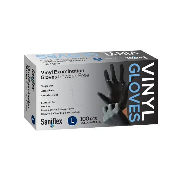 Saniflex Vinyl Disposable Gloves Black and Powder Free - Image 4