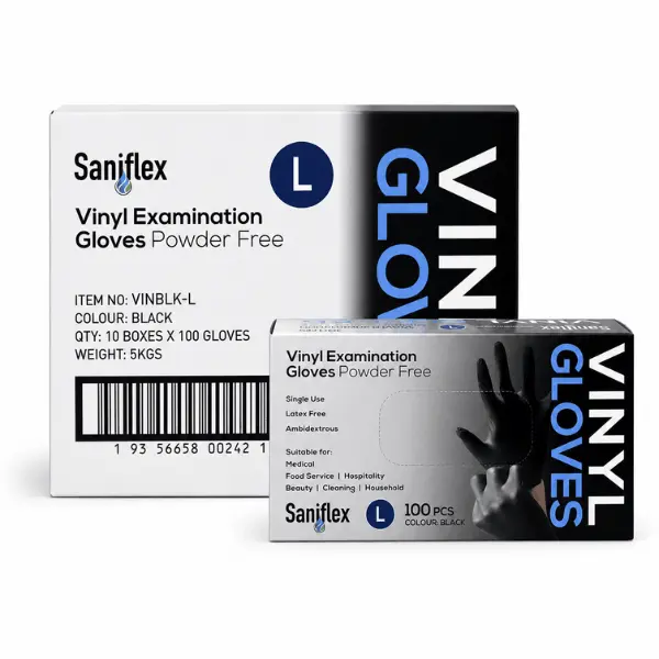 Saniflex Vinyl Disposable Gloves Black and Powder Free - Image 7